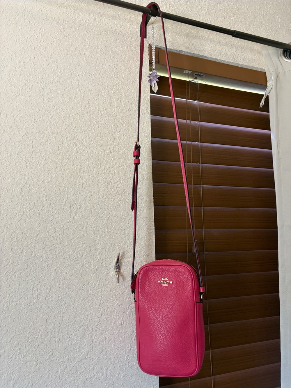Coach Pebbled Leather Phone Crossbody - Pink with Gold Logo - Picture 12 of 14
